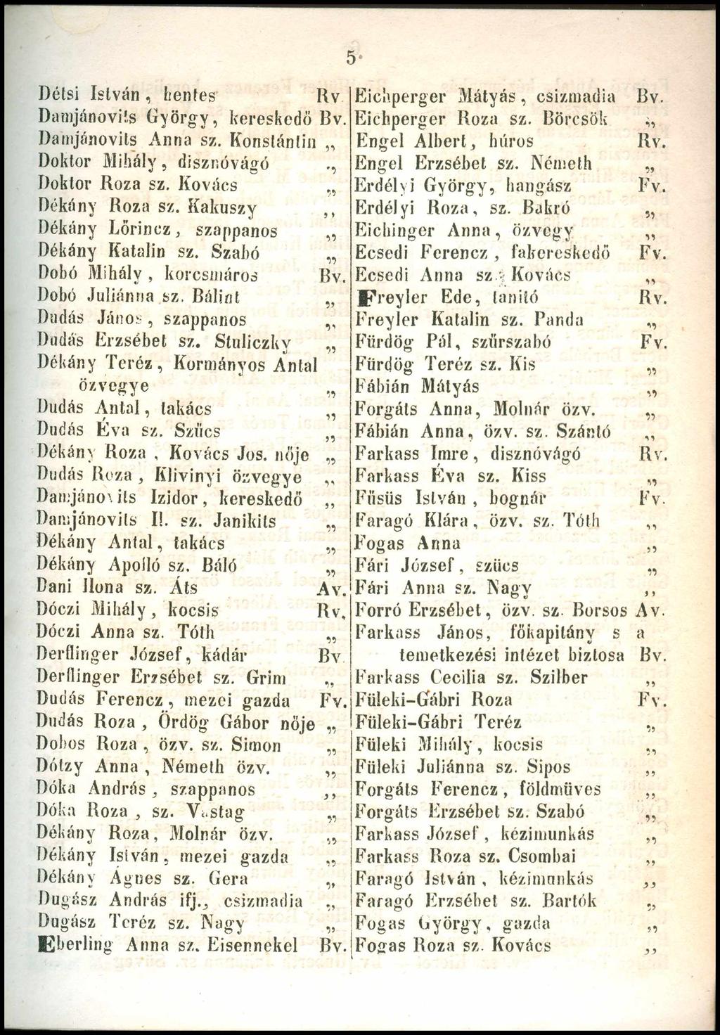 5 Détsi István, hentes Rv Eichperger Mátyás, csizmadia Danijánovits György, kereskedő Eichperger Róza sz. Bőrösök,, Danijánovits Anna sz.