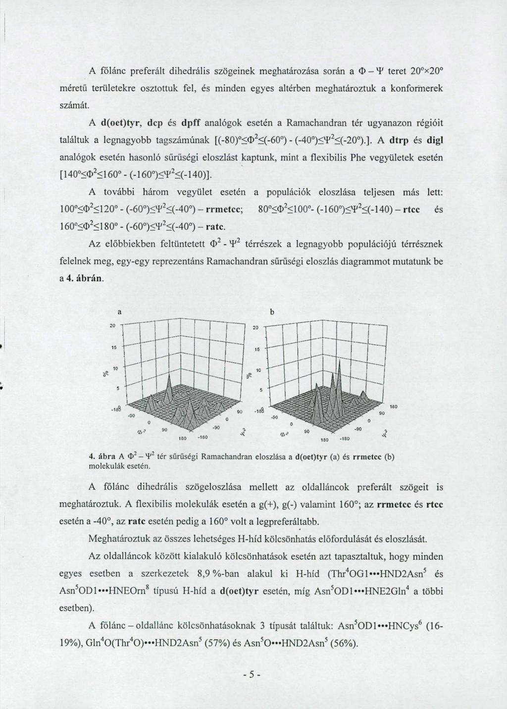 A főlánc preferált dihedrális szögeinek meghatározása során аф-т teret 20 x 20 méretű területekre osztottuk fel, és minden egyes altérben meghatároztuk a konformerek számát.