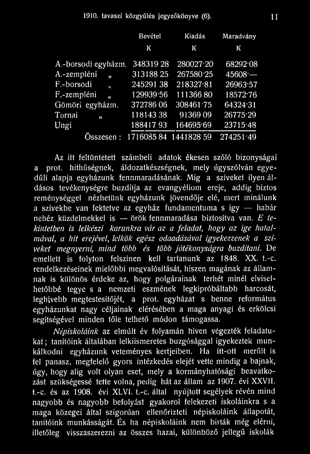 Míg a szíveket ilyen áldásos tevékenységre buzdítja az evangyéliom ereje, addig biztos reménységgel nézhetünk egyházunk jövendője elé, mert minálunk a szívekbe van fektetve az egyház fundamentuma s