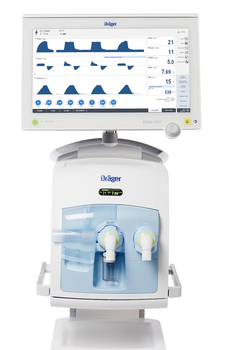 Dräger Evita V800 Intenzív osztályos lélegeztetőgép D-5762-2018 Tapasztalja meg a lélegeztetőgép működésének magasabb szintjét.