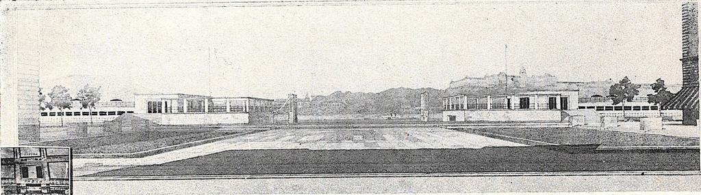 Friedrich Lóránd építész (1891 1947) 287 14 15. kép. A Vigadó tér rendezési terve (TF 6 [1933] 405) volna a teljesen parkosított Duna-korzó.