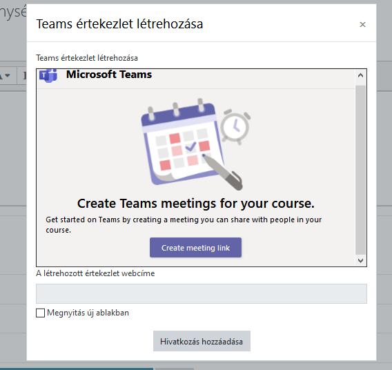 link létrehozása A link létrehozásához beállíthatjuk az értekezlet kezdetét és végét, címet