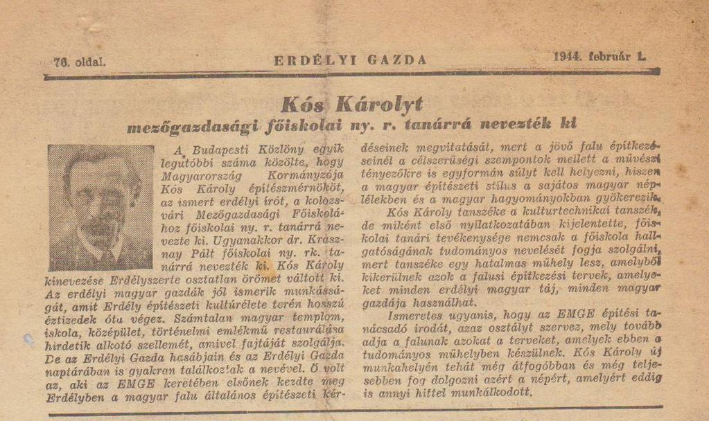 L.Erdélyi gazda 1944 február 1 Kolozsvár Vetőmagvizsgáló Állomás - 1914 Dr. Páter Béla.