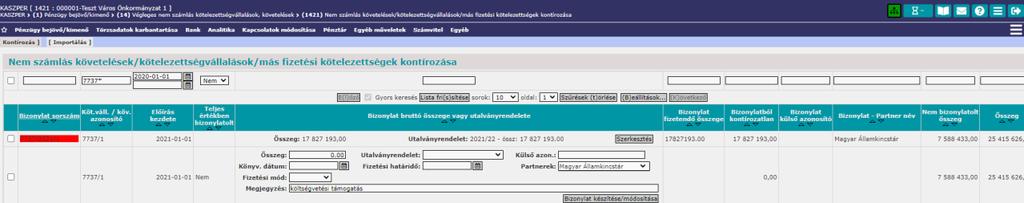 Az első bizonylat a pénzforgalomban leutalt támogatás összegével készül, vagyis a bizonylat1 összege = a 15/A 3.