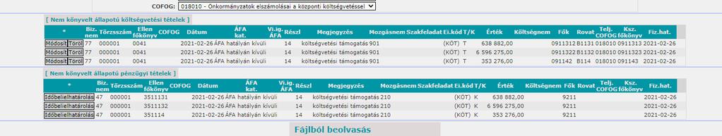 Az eddig kontírozott tételek összege 13 371 501, a bizonylat összeg pedig 17 827 193, a különbség 4 455 692, mely összeget az összérték mezőbe a rendszer beemel, ezt a maradék összeget a B1131