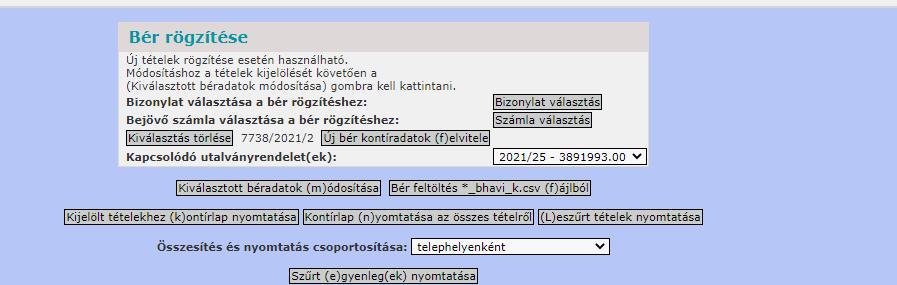 Az Új bér kontíradatok felvitele gombbal megjelennek az