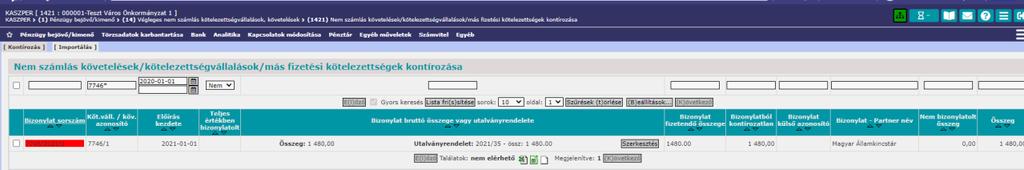 A 1421 mp-ban a bizonylatot