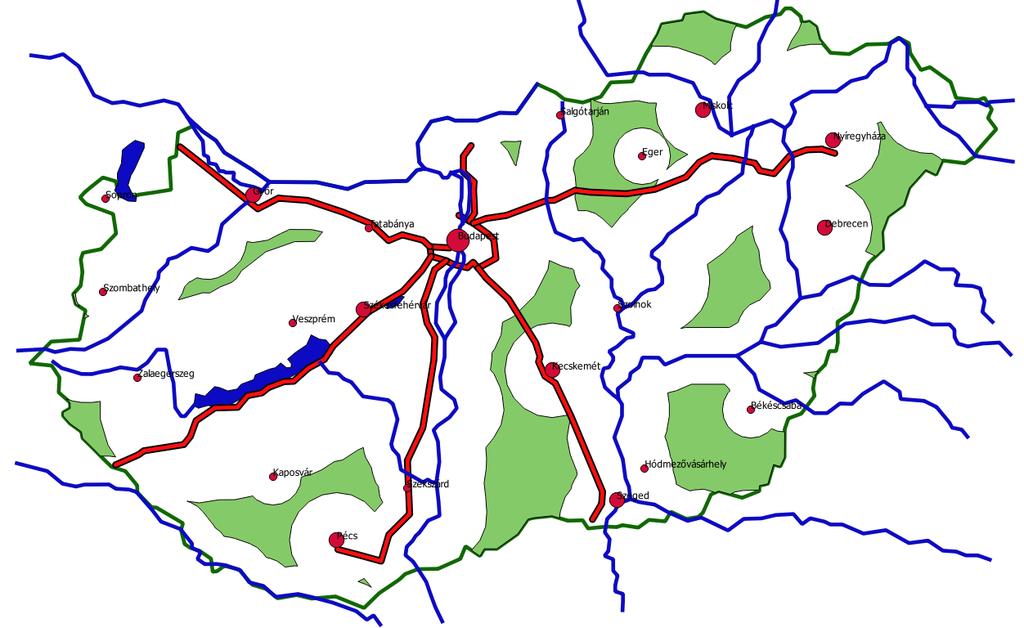 5.5 MINDEN FELTÉTELNEK MEGFELELŐ TERÜLETEK Vektor/Geoprocessing eszköz/metszés: vedett_varos + vedett_vizek = vedett.