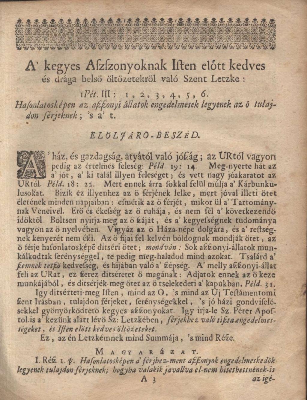 A' kegyes Afzfzonyoknak lílen előtt kedves és drái2,a belső öltözetekről való Szent Letzke : ipét. III: 1,2,3,4,5,6.