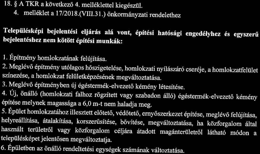 l'. ÚJBEÉPlTÉSij;, ':''.. III '. 18. A TKR a következő 4. melléklettel kiegészül. 4. melléklet a 17/2018.(Vffl. 3 1.