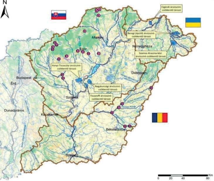 Dobó Kristóf: A hazai árvízvédelmi stratégia főbb irányai 1. ábra. A Tisza-völgy meglévő VTT-és egyéb tározói Forrás: OVIBER, VIZITERV Consult, VIZITERV Environ. 2015, 16.
