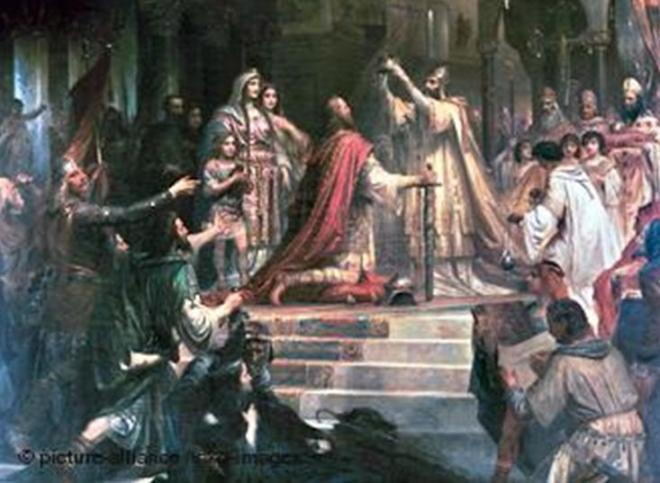Friedrich Kaulbach által festett 1861-ben festett képén Károly a Szentkoronával történő koronázását a mutatja. 29.