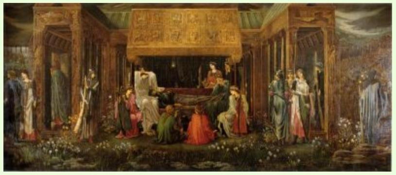 142 Felhoztó lenne még Edward Burne-Jones: Arthur király utolsó éjszakája című kép is, amelyen a Szentkorona és feltételezések szerint Nagyboldogasszon