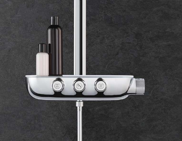GROHE Rainshower SmartControl 360: egy lépés a minőségi zuhanyzásért Az innovatív zuhanyvezérlő lehetővé teszi a vízsugár erősségének, hőmérsékletének és a szórásmintának a könnyed beállítását,