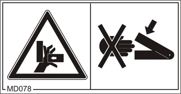 Általános biztonsági utasítások MD 078 Az ujjak vagy a kezek zúzódásveszélye a gép hozzáférhető, mozgó alkatrészei miatt!