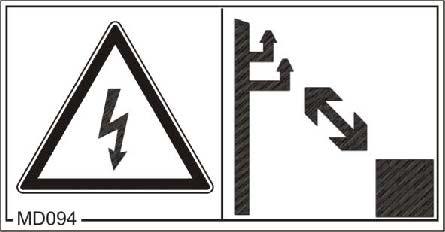 Általános biztonsági utasítások MD094 Elektromos áramütés vagy égés okozta veszély, az elektromos szabadvezetékek véletlen megérintése vagy a nagyfeszültség alatt álló szabadvezetékek nem