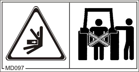 Általános biztonsági utasítások MD 097 A hárompontos hidraulika működése során az egész test zúzódásának veszélye fenyegeti a hárompontos felfüggesztés emelési tartományában tartózkodókat!
