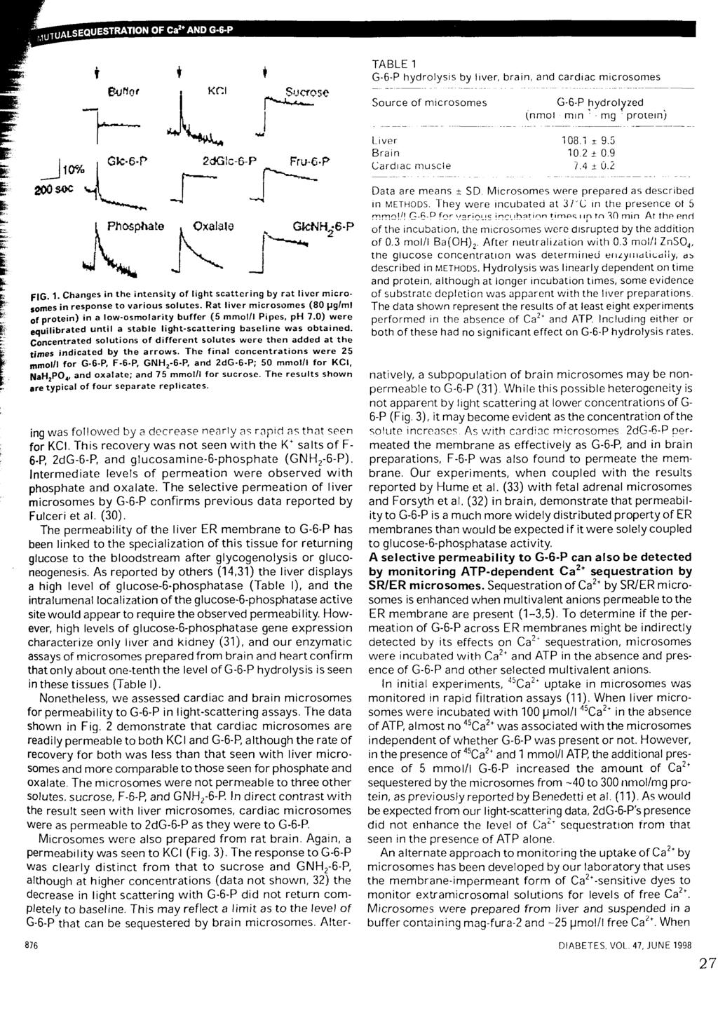 TABLE 1 G-6-P hydrolysis by liver, brain, and cardiac microsomes Source of microsomes G-6-P hydrolyzed (nmol min 1 mg protein) Liver 108.1 i 9.5 Brain 10.2 + 0.9 of 0.3 mol/l Ba(OH)2.