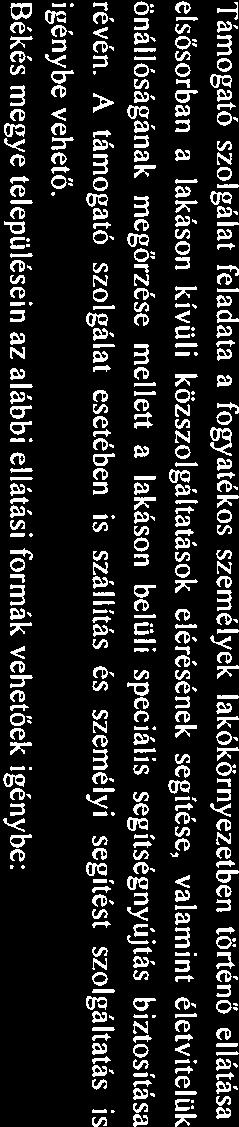 Támogtó szolgált feldt fogytékos személyek lkókörnyezetben történő ellátás, elsősorbn lkáson kívüli közszolgálttások elérésének segítése, vlmint életvitelük önállóságánk megőrzése mellett lkáson