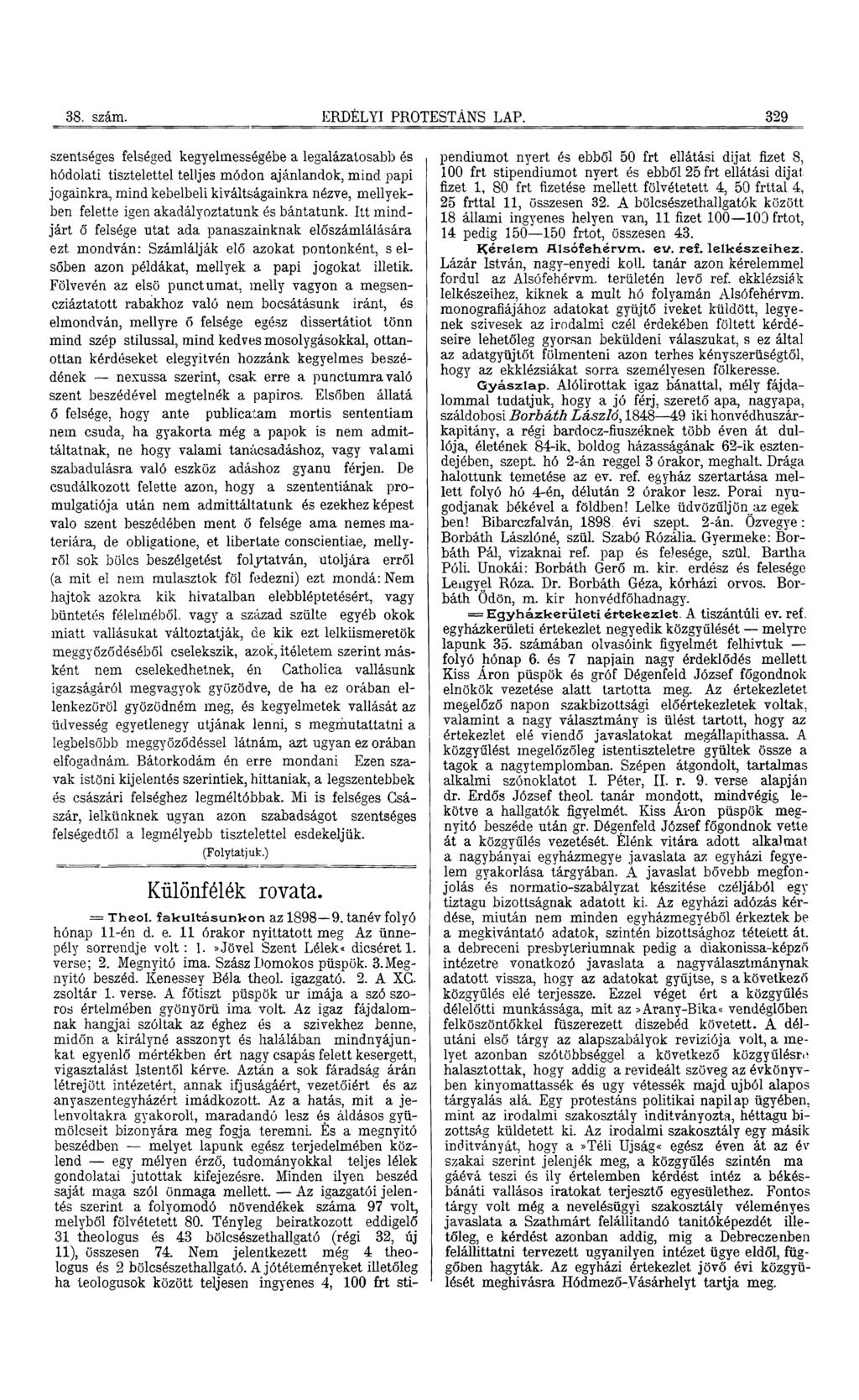 38. szám. ERDÉLYI PROTESTÁNS LAP.