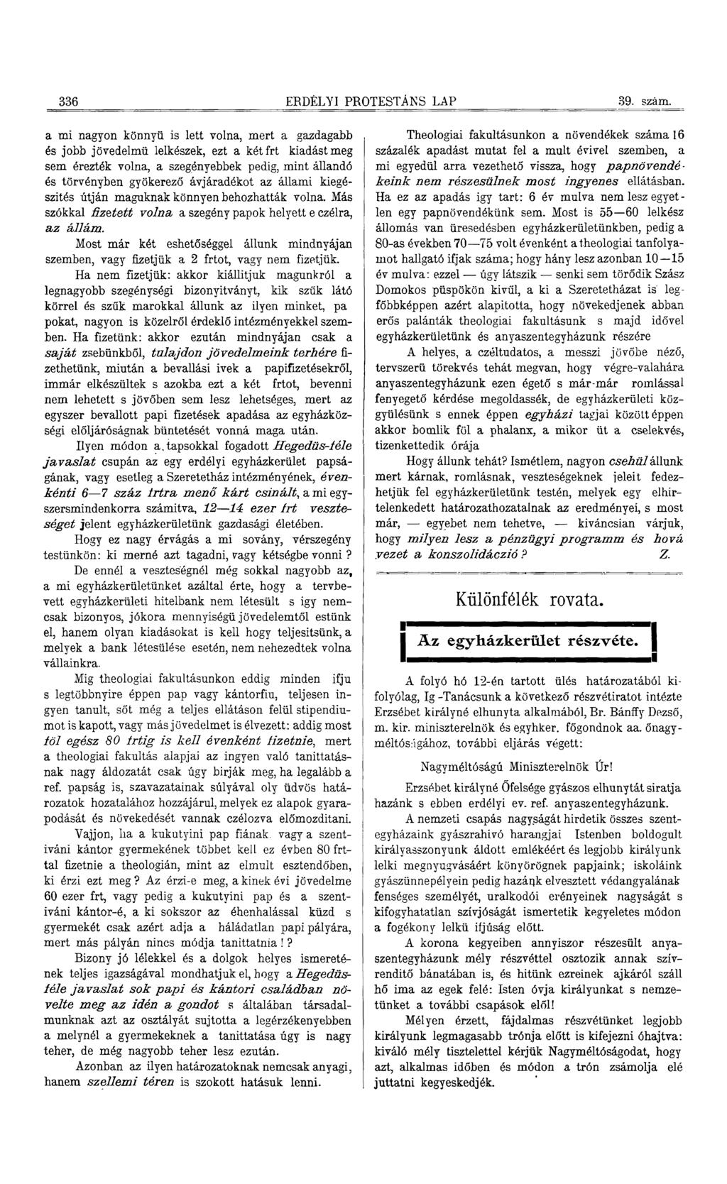 336 ERDÉLYI PROTESTÁNS LAP 39. szám.