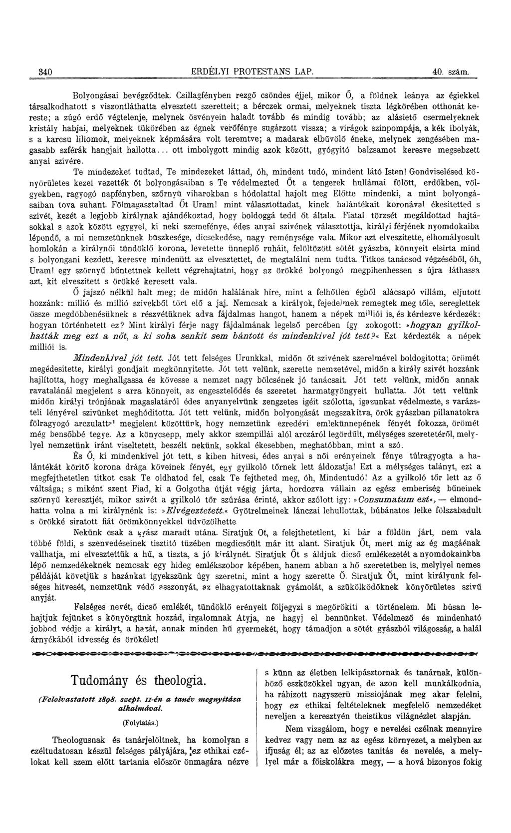 340 ERDÉLYI PROTESTÁNS LAP. 40. szám. Bolyongásai bevégződtek.