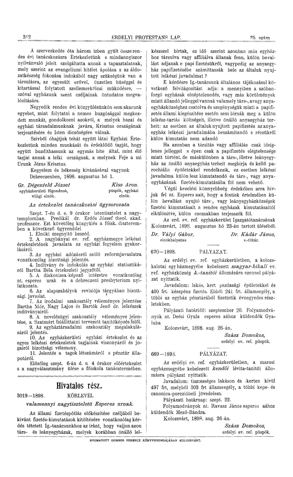 312 ERDÉLYI PROTESTÁNS LAP.