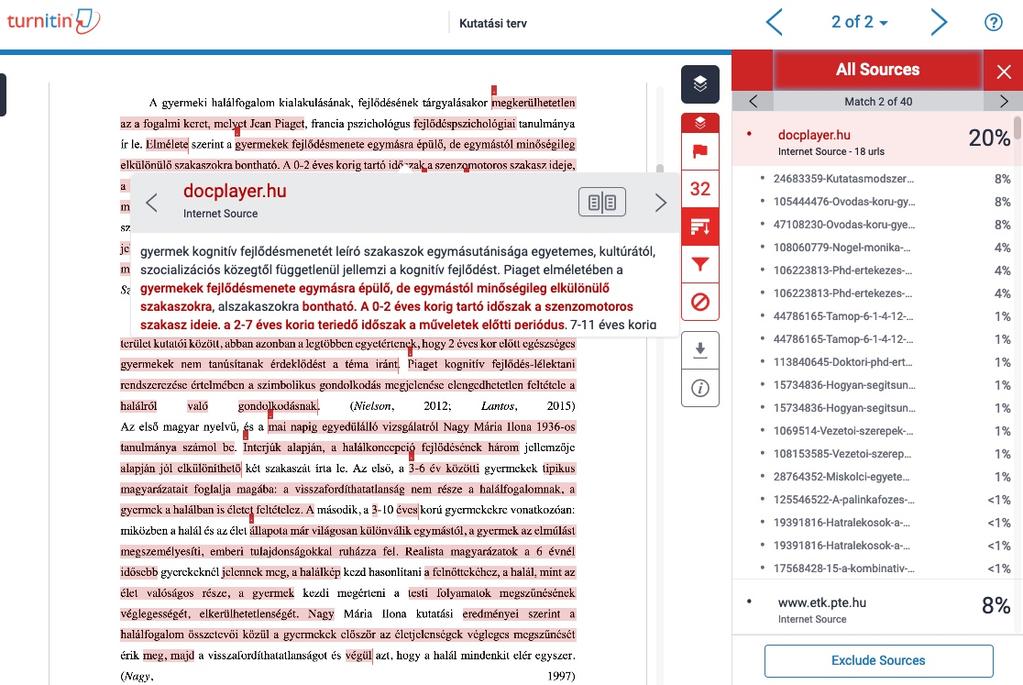 A jelentés megtekintése Hallgatói munka törlése a repozitóriumból Amennyiben egy általunk feltöltött hallgatói munkát szeretnénk kivetetni a Turnitin repozitóriumából, a Turnitin kari