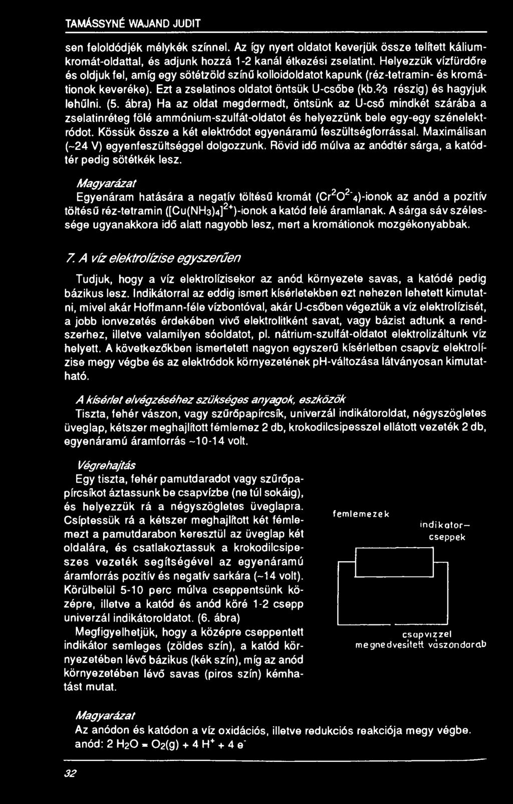 (5. ábra) Ha az oldat megdermedt, öntsünk az U-cső mindkét szárába a zselatinréteg fölé ammónium-szulfát-oldatot és helyezzünk bele egy-egy szénelektródot.