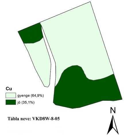 13. ábra: 2011 és2014- évi kísérleti (R12/1) tábla rézellátottsága (0-30 cm), IKR vizsgálata alapján. Figure 13.