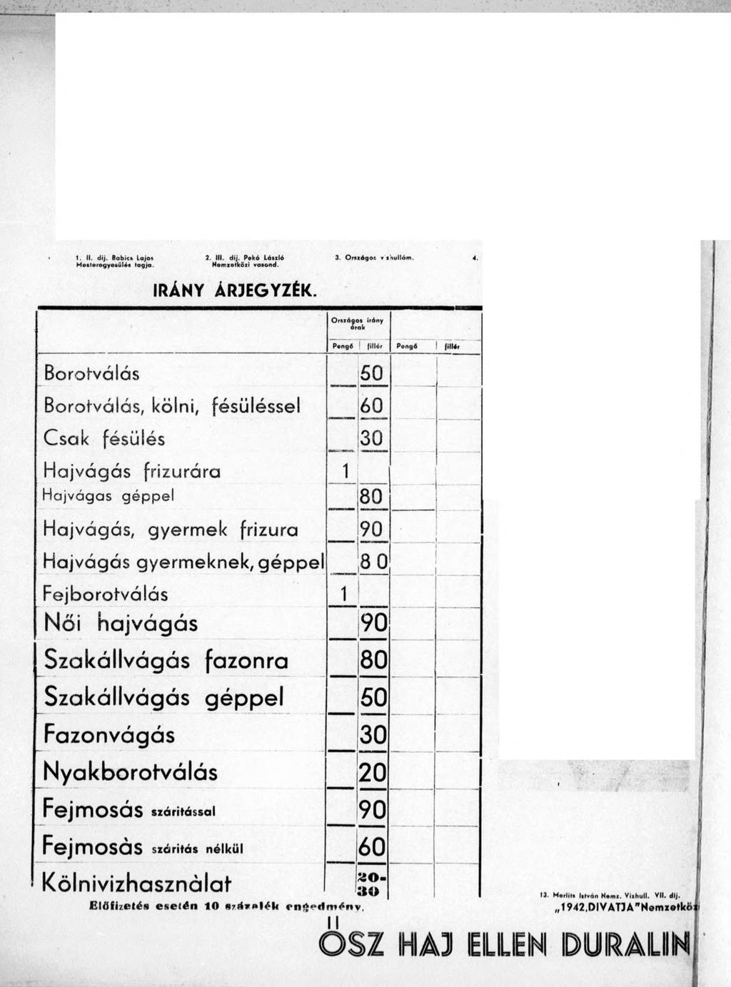 1. II. d íj. Babits Lajos 2. III. d ij. Pekó László MesterogyesüUs tagja. Nemzetközi vasond. 3. Országos v nullám. 4.