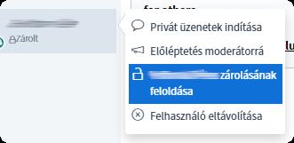 Amely felhasználókra a zárolások érvényben van, azok neve alatt egy lakat és a Zárolt felirat látható.