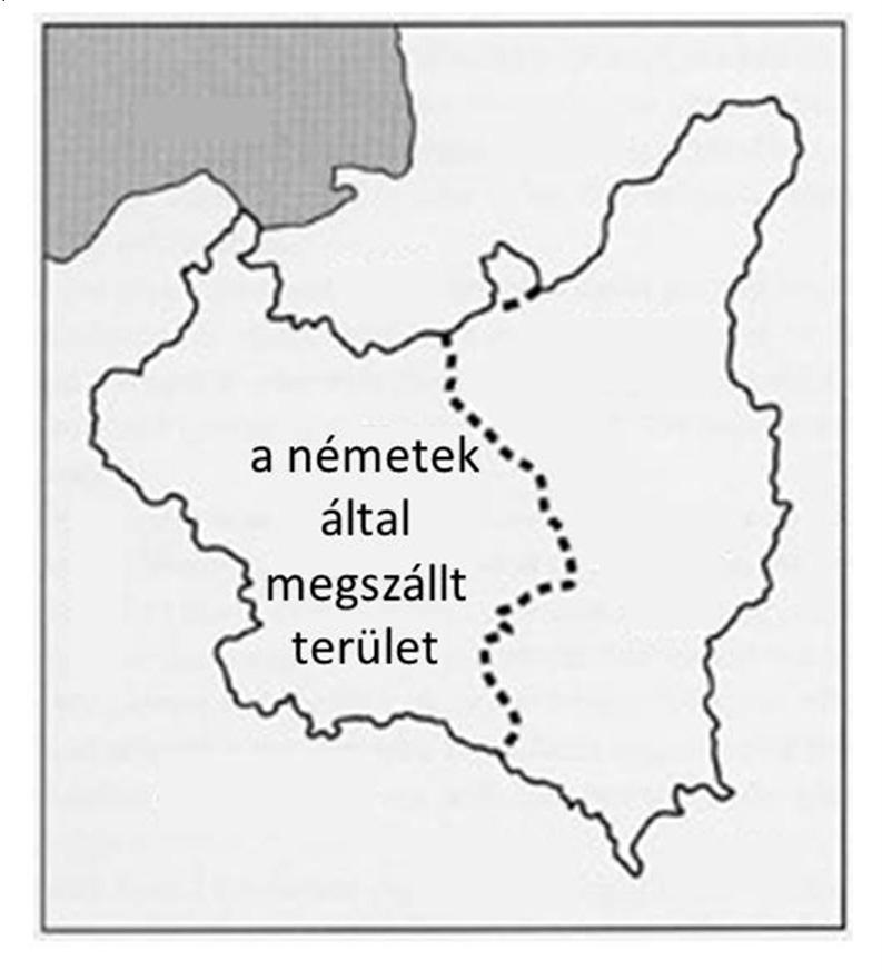 B) e) A B) betűjelű térképvázlat a háború eredményét ábrázolja. Mennyiben mond ez ellent a Hitler-szövegben körvonalazott területi céloknak? Karikázza be a helyes válasz sorszámát! 1.