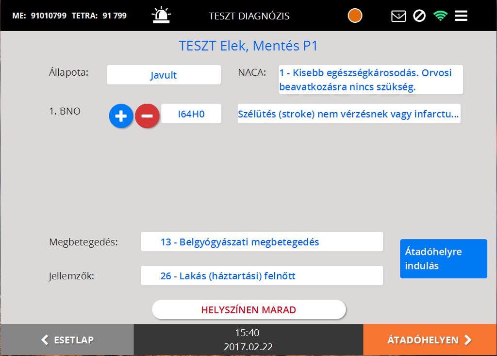 A Sérülés nincs gomb akkor használandó, ha a betegen nem látszik sérülés.
