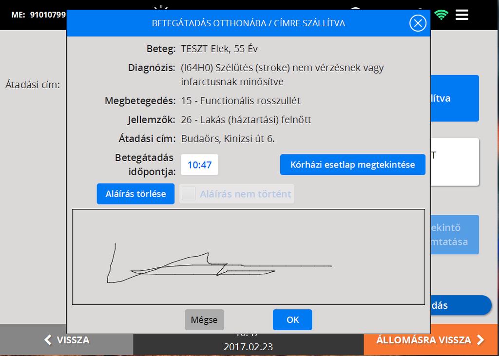 Kórházi esetlap megtekintése Az intézményi betegátadás és az otthonába szállítva esetében lehetőségünk van a