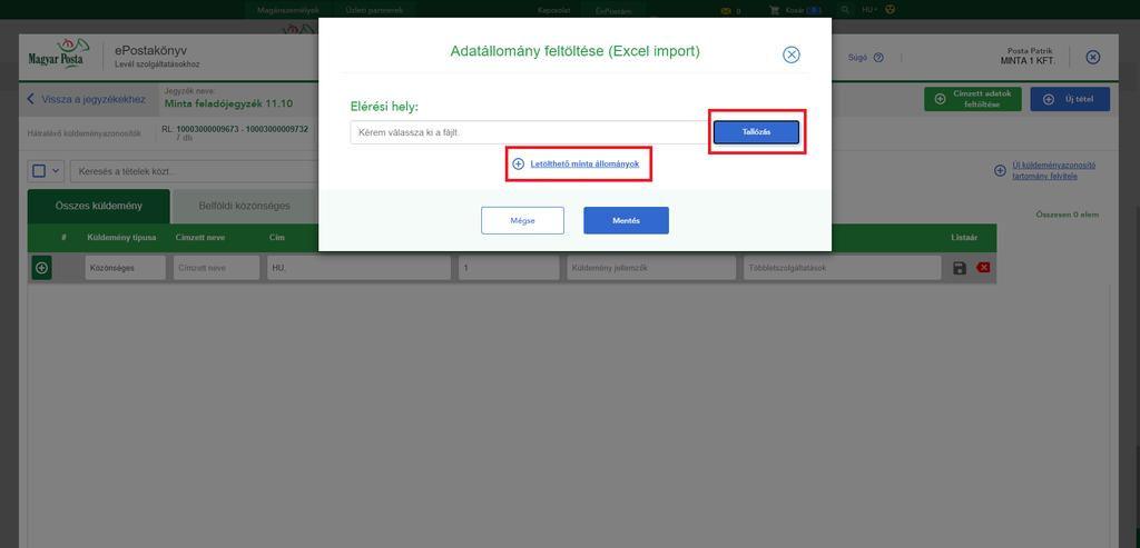Új tétel felvitele 5. Küldeményrögzítési módok Címzetti adatok kitöltése Táblázatos rögzítés Válassza ki a program kínálta formátumok közül az Önnek megfelelőt. Négy formátum közül is választhat:.