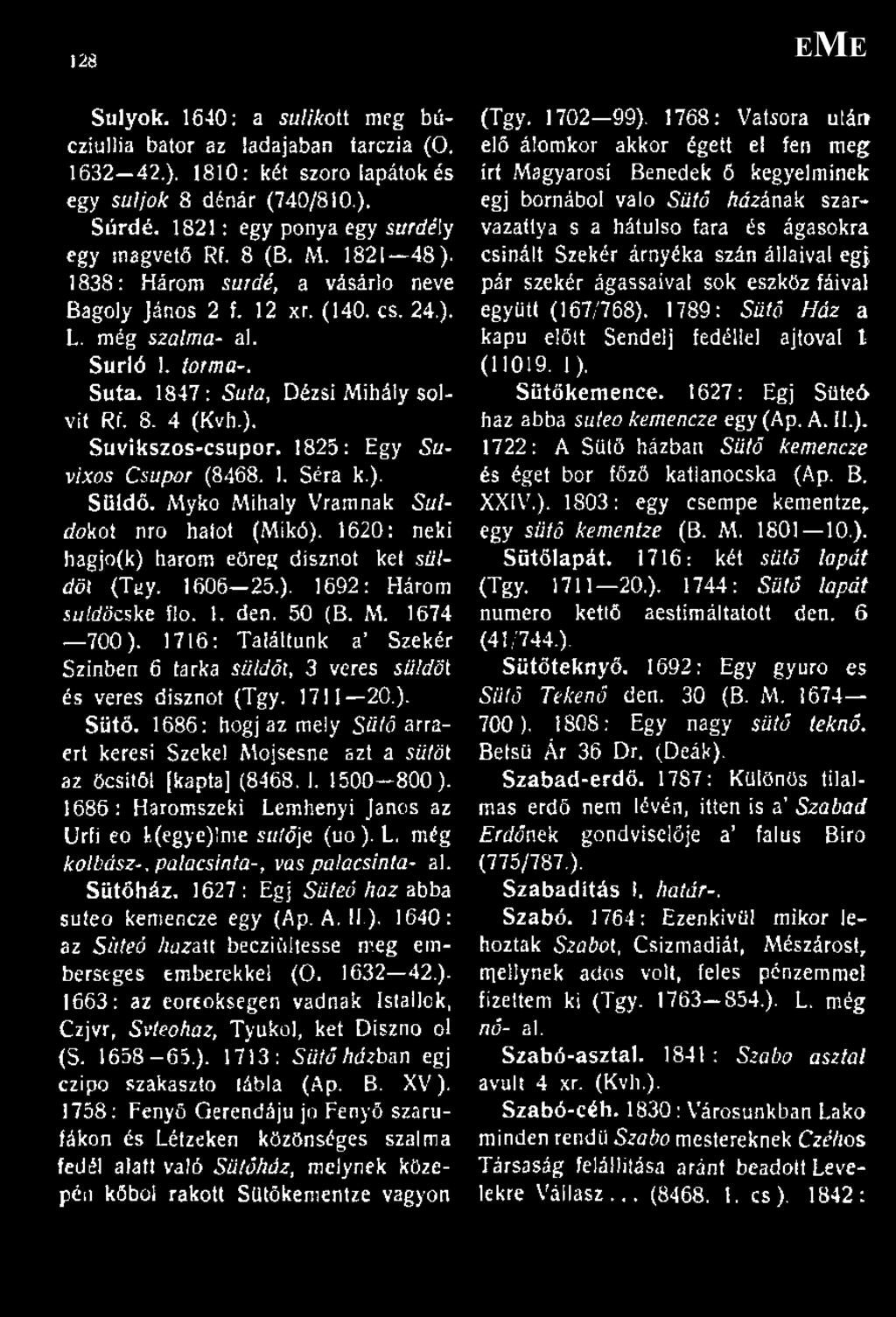 1825: Egy Suvixos Csupor (8468. 1. Séra k.). Süldő. Myko Mihály Vramnak Buldogot nro hatot (Mikó). 1620: neki hagjo(k) három eöreg disznót két süldőt (Tay. 1606 25.). 1692: Három íufdöcske f!o. I.