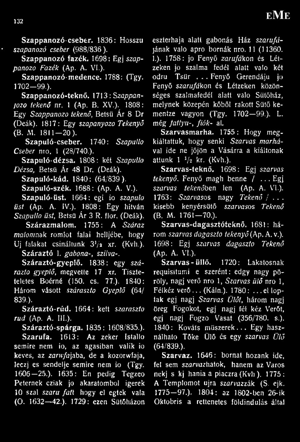 1808: két Szapulto Dézsa, Betsü Ár 48 Dr. (Deák). Szapuló-kád. 1840: (64/839). Szapuló-szék, 1688: (Ap. A. V.). Szapuló-üst. 1664: égi io szapulo üst (Ap. A. IV.). 1808: Egy hitván Szapulto üst, Betsü Ár 3 R.