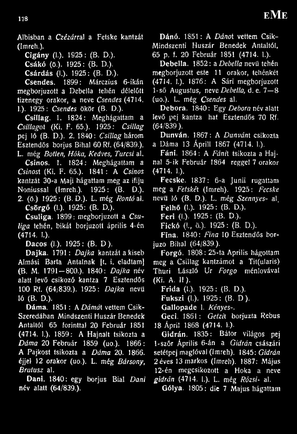 D.). 2. 1840: Csillag három Esztendős borjus Bihal 60 Rf. (64/839.). L. még Botién, Hóka, Kedves, Turcsi al. Csinos. 1. 1824: Meghágattam a Csinost (Ki, F. 65.). 1841 : A Csinos kantzát 30-a Maji hágattam meg az ifiju Noniussal (Imreh.