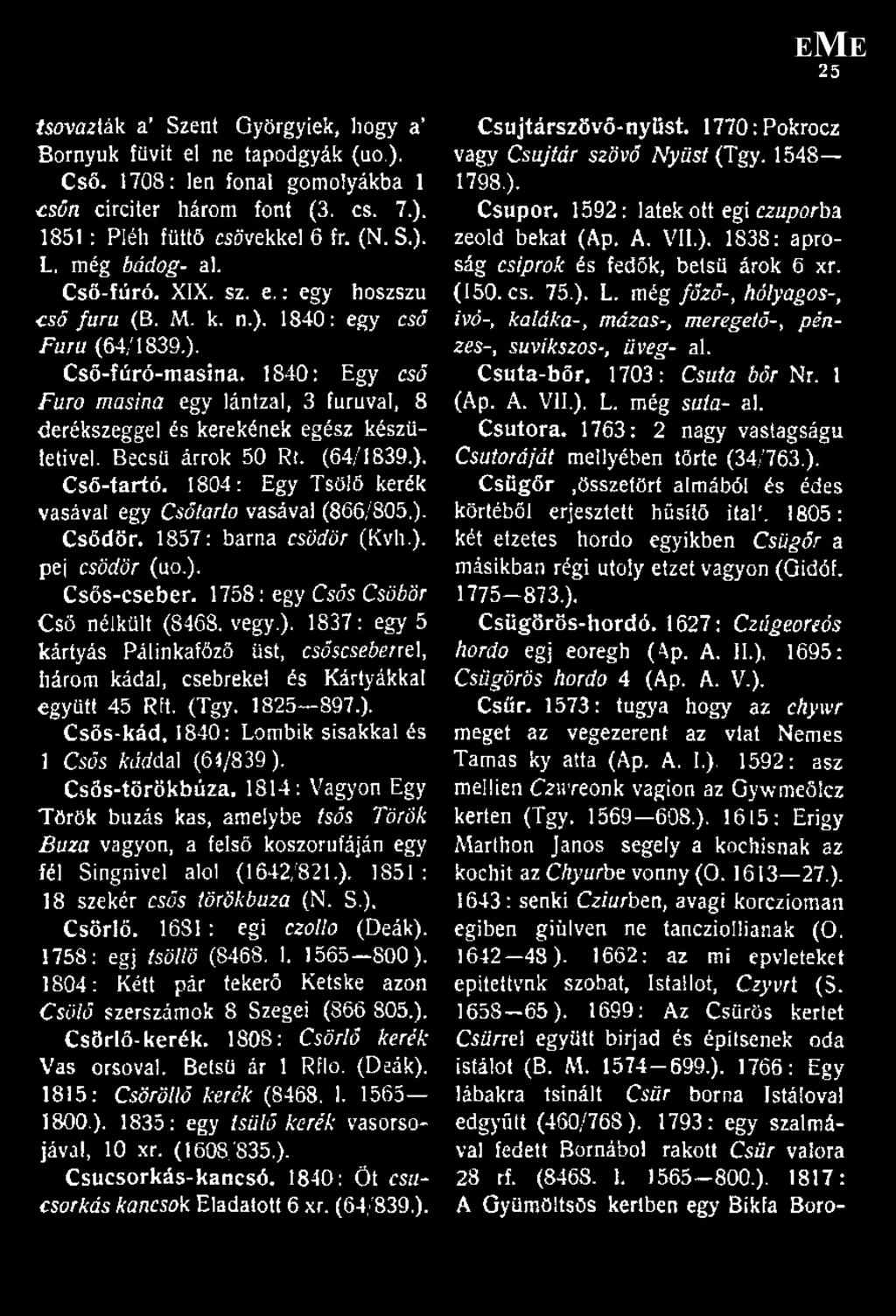 ). Cső-fúró-masina. 1840: Egy cső Furo masina egy lántzal, 3 fúróval, 8 derékszeggel és kerekének egész készületivei. Becsű árrok 50 Rt. (64/1839.). Cső-tartó.
