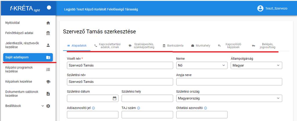 9. ábra. Saját adatlapom 2.4.5.