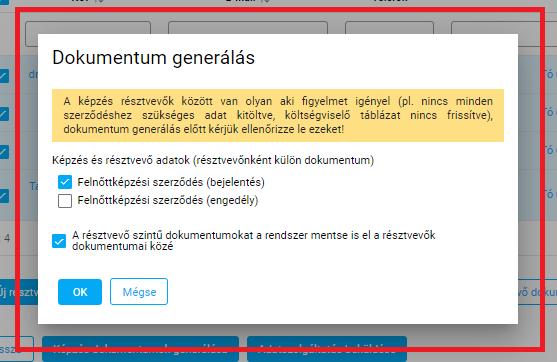 84. ábra: Résztvevői szintű dokumentum generálás 5.6.