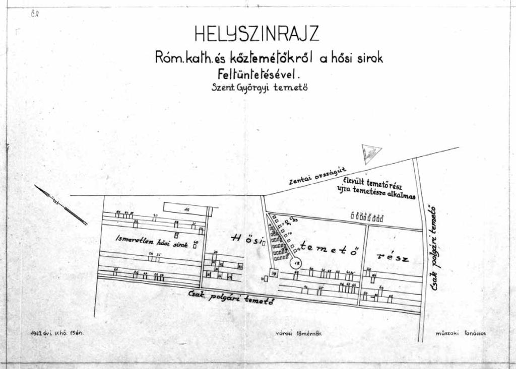 A Zentai úti (Szent György) temető helyszínrajza az 1940-es