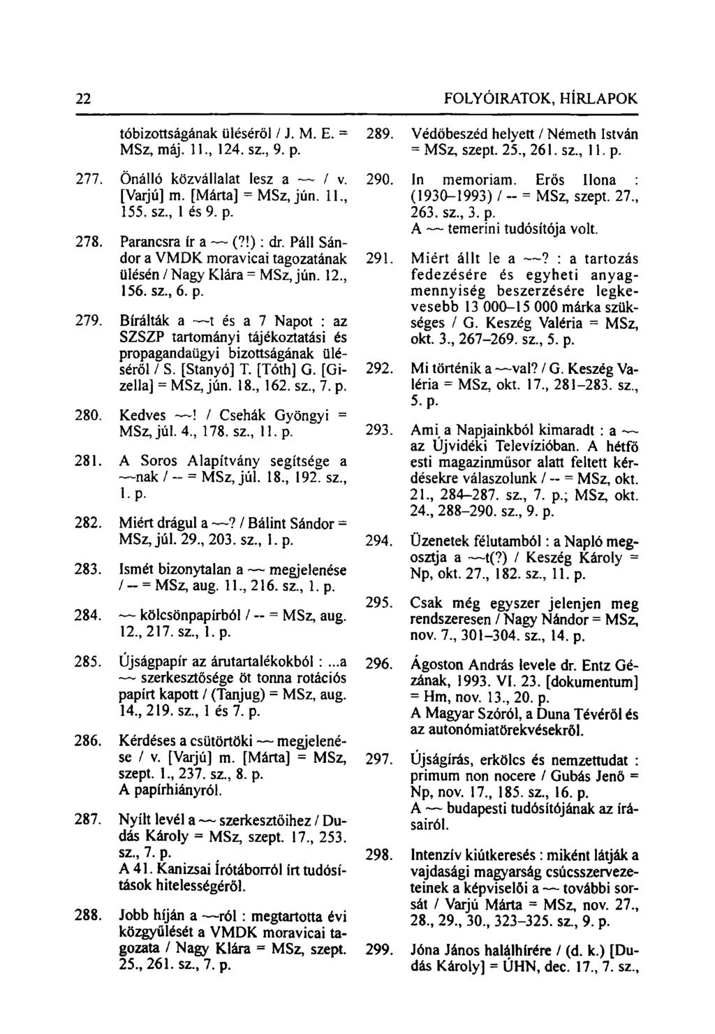 főbizottságának üléséről / J. M. E. = 289. Védőbeszéd helyett / Németh István MSz, máj. 11., 124. sz., 9. p. = MSz, szept. 25., 261. sz., 11. p. 277. Önálló közvállalat lesz a / v. 290. In memóriám.