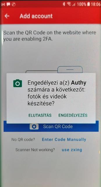 (2) Eldöntendő, hogy a kódot QR kód leolvasással, vagy manuális bevitellel adjuk meg.