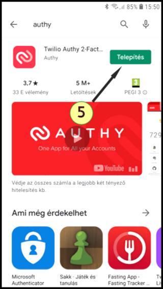 (4) A keresők a begépelés közben azonnal feladják a begépelt karaktersorozattal megegyező alkalmazások listáját. Amennyiben itt meglátja a Twillio Authy 2-Factor Authentication -t, válassza ki azt.