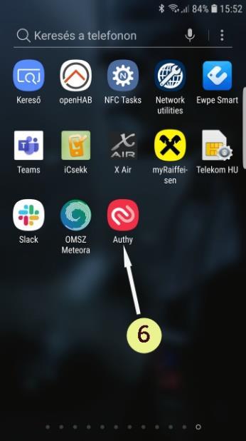 (6) Lépjen ki az áruházból a telefon kezelőszerveivel. Az (1) pontnak megfelelően nyissa meg az alkalmazások listáját és keresse ki az Authy alkalmazás képen látható ikonját.