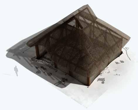 3/4 Sopron-Várhely: egy földbe mélyített ház háromdimenziós rekonstrukciója. Sopron-Burgstall: 3D-Rekonstruktion eines in den Boden eingetieften Hauses. Jerem E. Vasáros Zs.