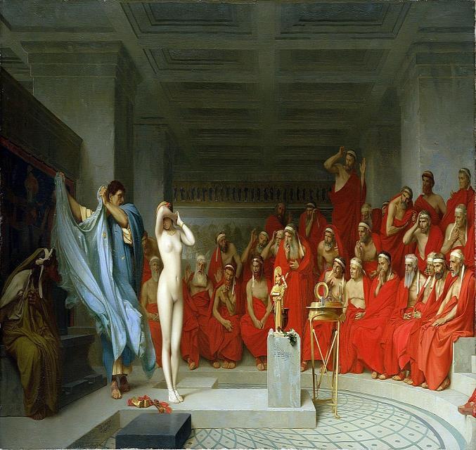 Phrüné hetéra az Areioszpagosz előtt Jean-Léon Gérôme festménye, 1861 Istentelenség vádjával