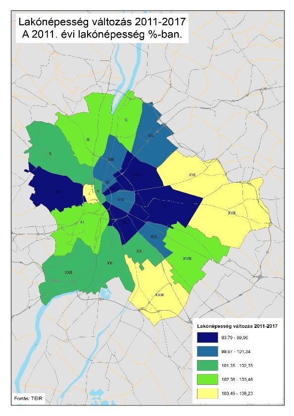 kerületeket követően a harmadik legmagasabb értéket érte el (11160 fő/km 2 ) 2017-ben. Területhasználatára döntően a magas intenzitású, nagyvárosias beépítés jellemző.
